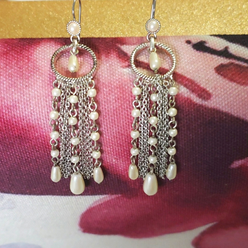 Pearl and silver earrings